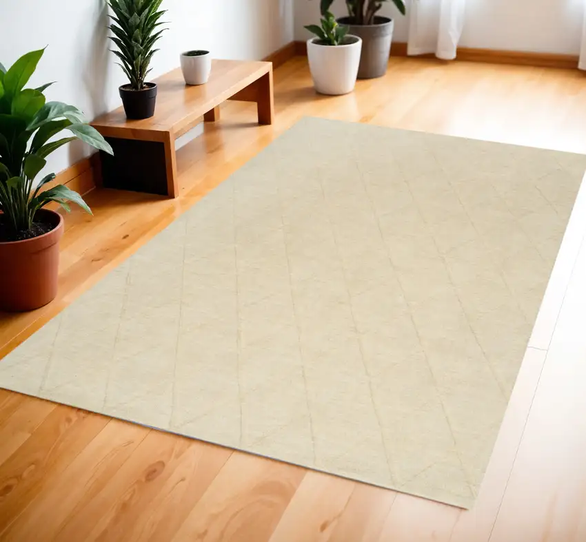 Ivory Wool Geometric Area Rug Photo 1