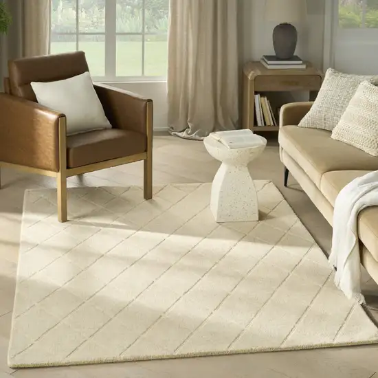 Ivory Wool Geometric Area Rug Photo 5