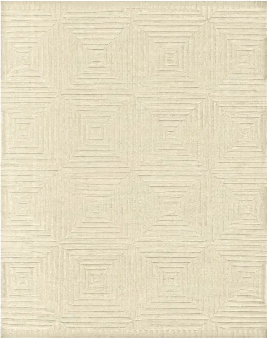 Ivory Wool Geometric Hand Knotted Area Rug Photo 2