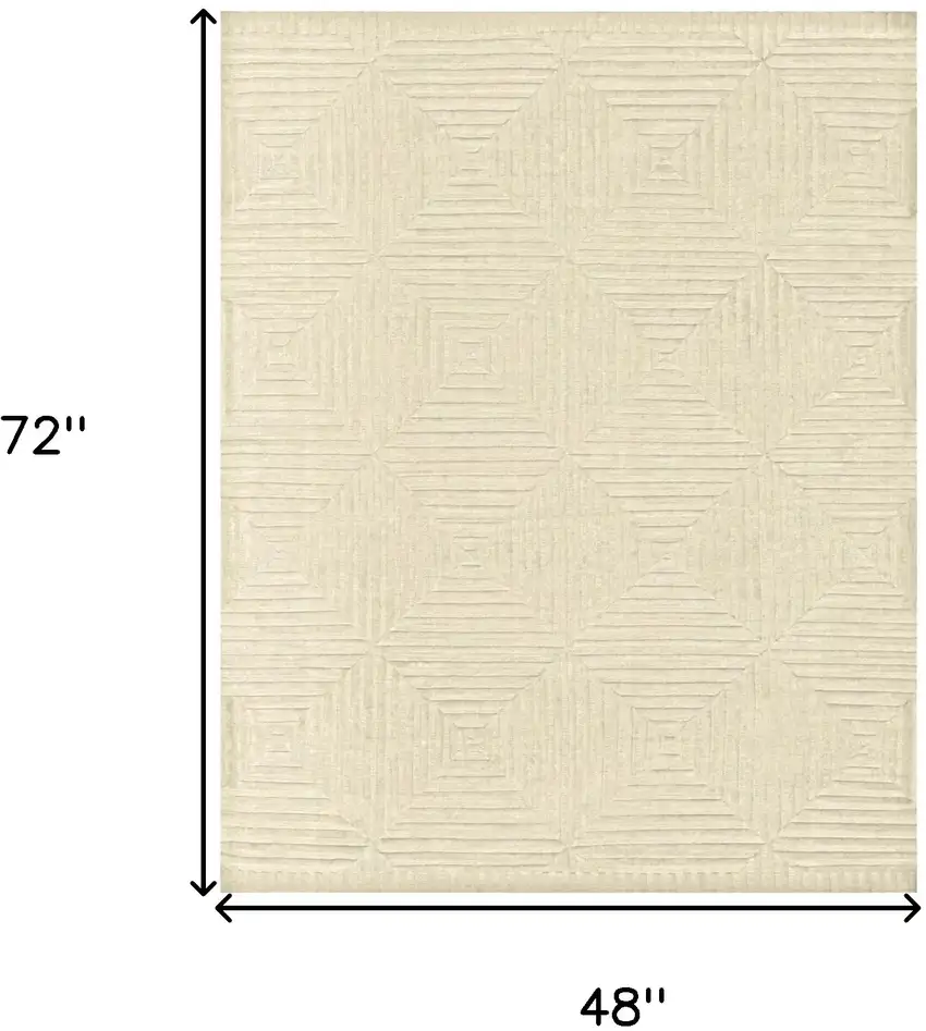 Ivory Wool Geometric Hand Knotted Area Rug Photo 3