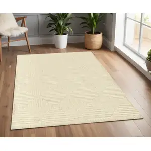 Photo of Ivory Wool Geometric Hand Knotted Area Rug