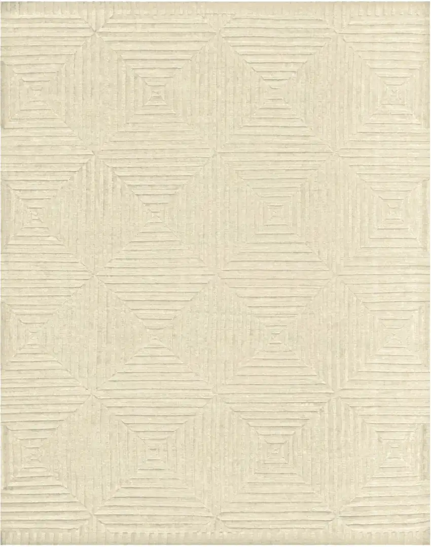 Ivory Wool Geometric Hand Knotted Area Rug Photo 5