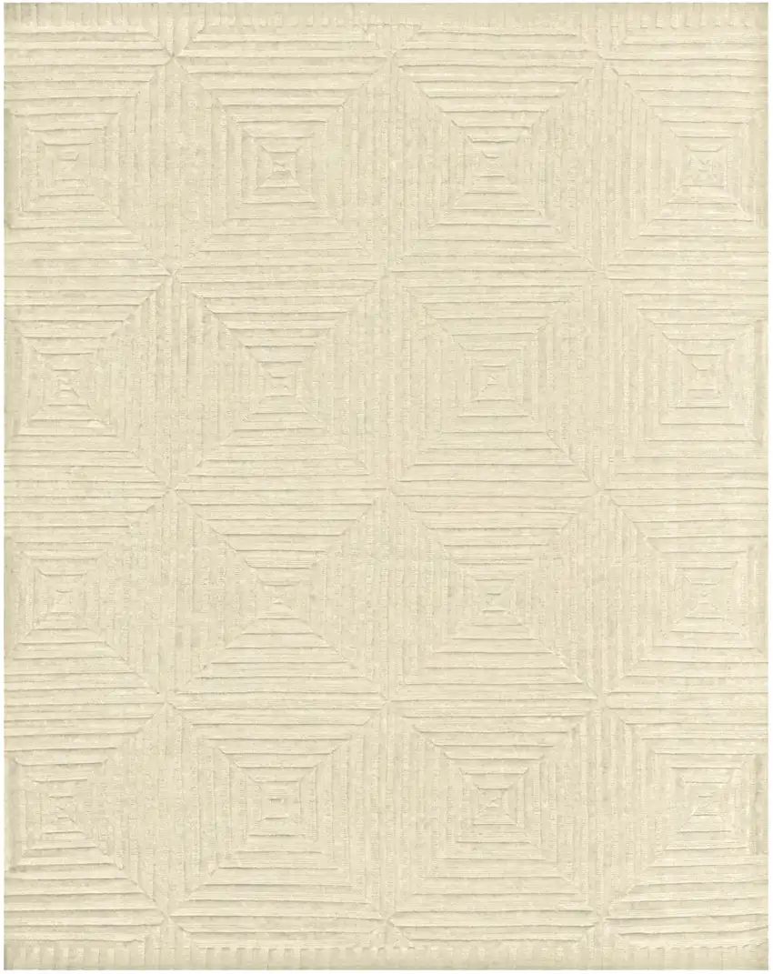 Ivory Wool Geometric Hand Knotted Area Rug Photo 2
