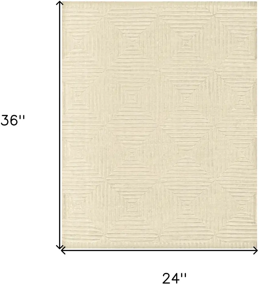 Ivory Wool Geometric Hand Knotted Area Rug Photo 3
