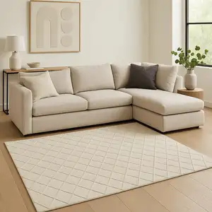 Photo of Ivory Wool Geometric Hand Woven Area Rug