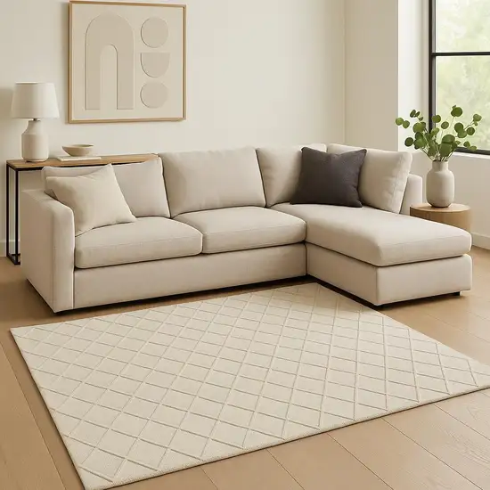 Ivory Wool Geometric Hand Woven Area Rug Photo 1