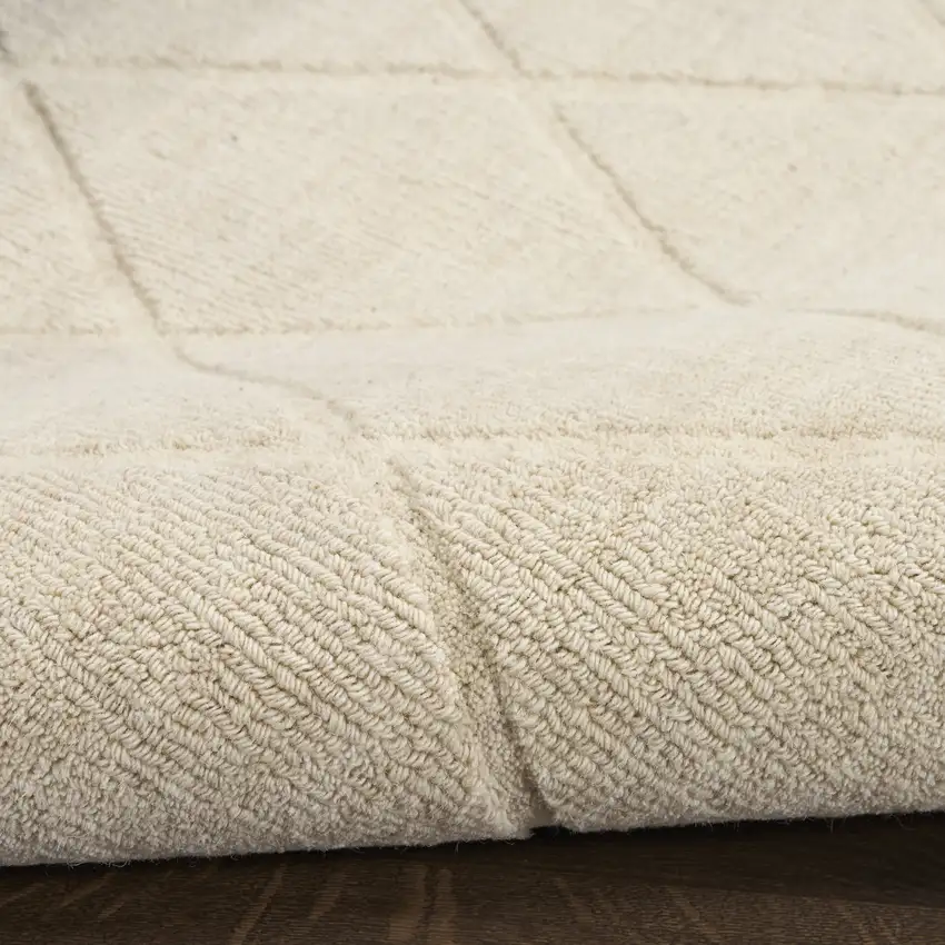 Ivory Wool Geometric Hand Woven Area Rug Photo 9
