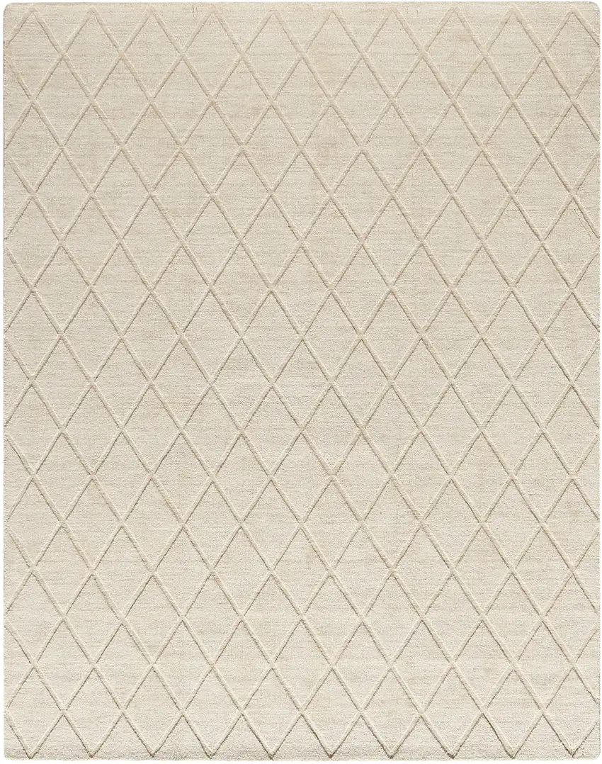 Ivory Wool Geometric Hand Woven Area Rug Photo 2