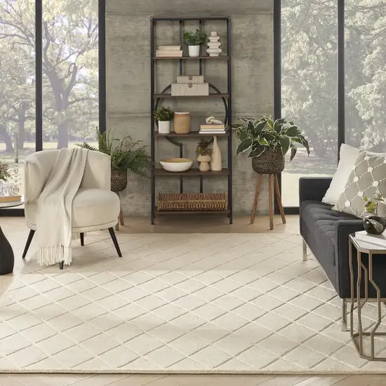 Ivory Wool Geometric Hand Woven Area Rug Photo 6