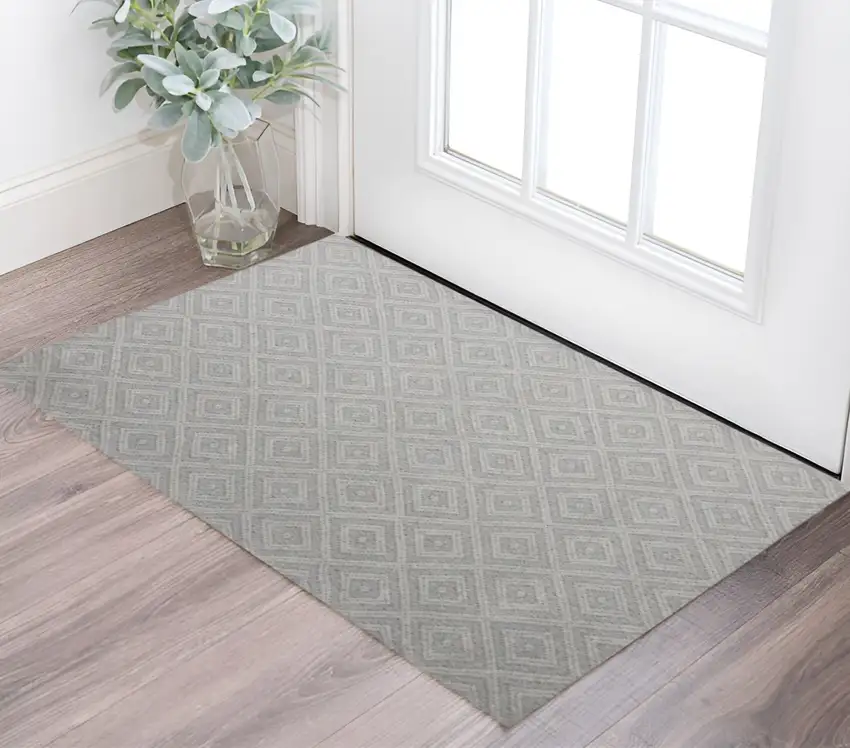 Ivory Wool Geometric Hand Woven Area Rug Photo 1