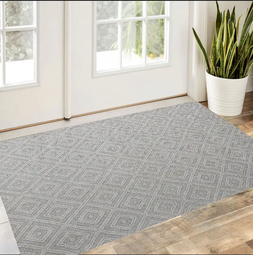 Ivory Wool Geometric Hand Woven Area Rug Photo 1
