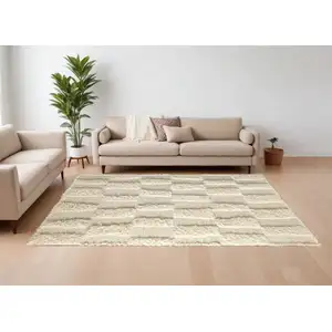 Photo of Ivory Wool Geometric Hand Woven Area Rug