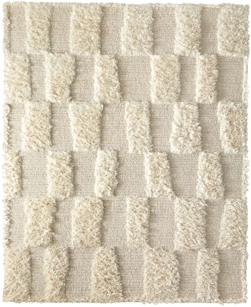 Ivory Wool Geometric Hand Woven Area Rug Photo 4