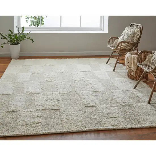 Ivory Wool Geometric Hand Woven Area Rug Photo 6