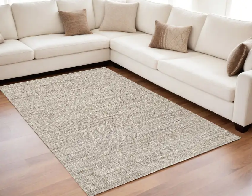 Ivory Wool Hand Woven Stain Resistant Area Rug Photo 1
