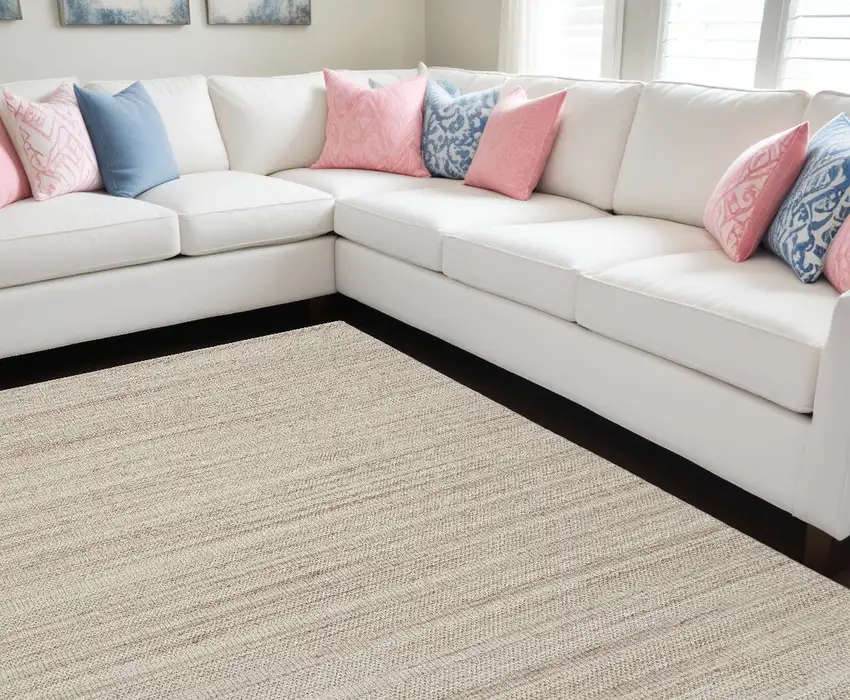 Ivory Wool Hand Woven Stain Resistant Area Rug Photo 1