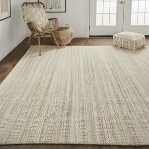 Photo of Ivory Wool Hand Woven Stain Resistant Area Rug