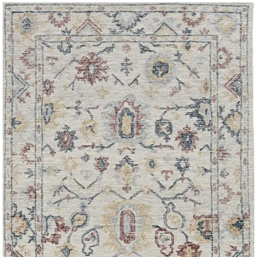 Ivory Gray And Red Wool Medallion Hand Tufted Area Rug Photo 4