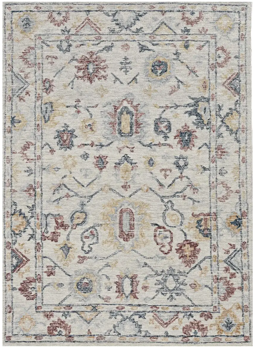 Ivory Gray And Red Wool Medallion Hand Tufted Area Rug Photo 1