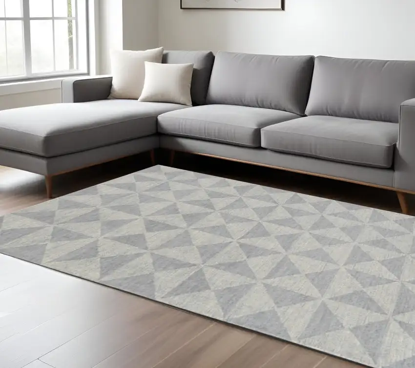 Gray and Light Gray Wool Geometric Hand Tufted Area Rug Photo 1