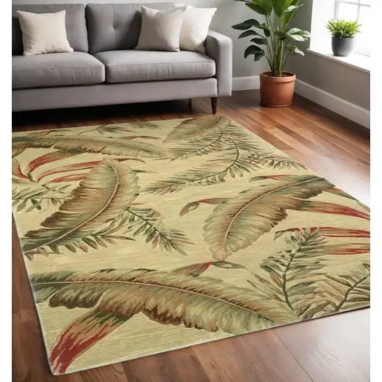 Brown Green And Red Wool Tropical Botanical Hand Tufted Area Rug Photo 2