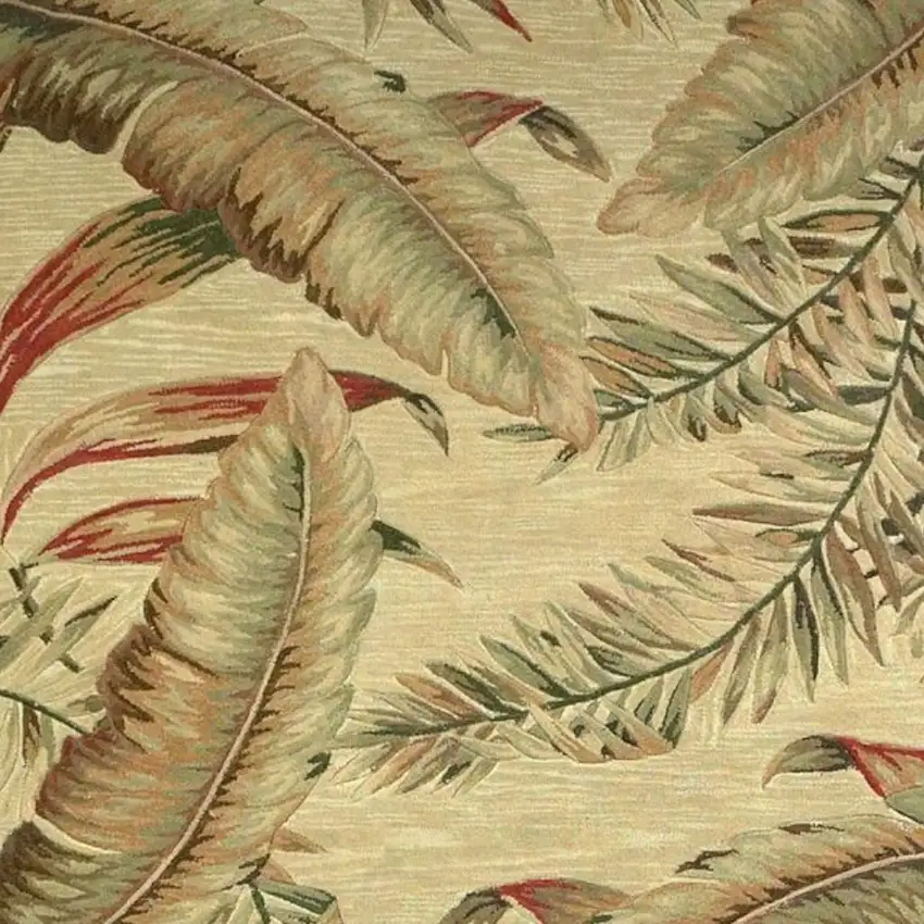 Brown Green And Red Wool Tropical Botanical Hand Tufted Area Rug Photo 3