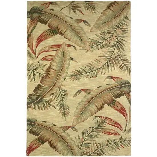 Brown Green And Red Wool Tropical Botanical Hand Tufted Area Rug Photo 1
