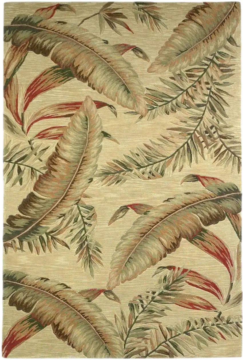 Brown Green And Red Wool Tropical Botanical Hand Tufted Area Rug Photo 1