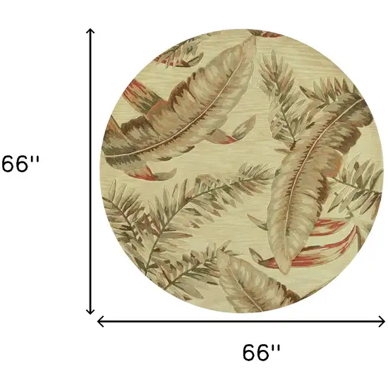 5' Light Brown and Brown Wool Tropical Botanical Hand Tufted Round Rug Photo 3