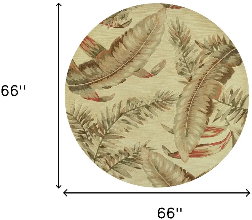 5' Light Brown and Brown Wool Tropical Botanical Hand Tufted Round Rug Photo 3