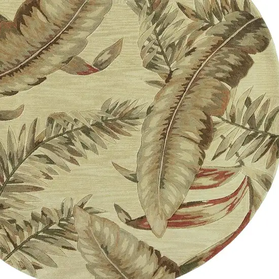 5' Brown Green And Red Wool Tropical Botanical Hand Tufted Round Rug Photo 3