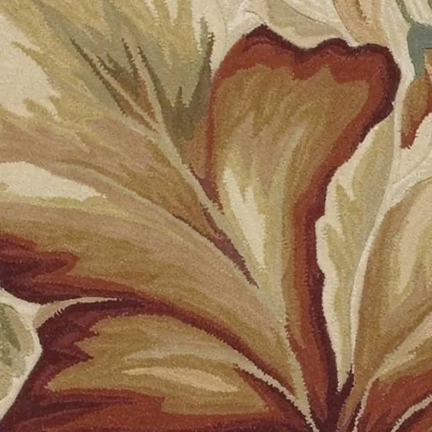 8' Ivory Green And Red Wool Tropical Botanical Hand Tufted Round Rug Photo 5