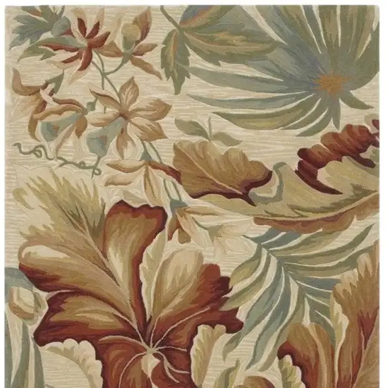 Ivory Green And Red Wool Tropical Botanical Hand Tufted Area Rug Photo 1
