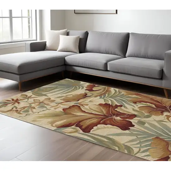 Ivory Green And Red Wool Tropical Botanical Hand Tufted Area Rug Photo 2