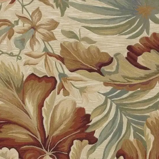Ivory Green And Red Wool Tropical Botanical Hand Tufted Area Rug Photo 5