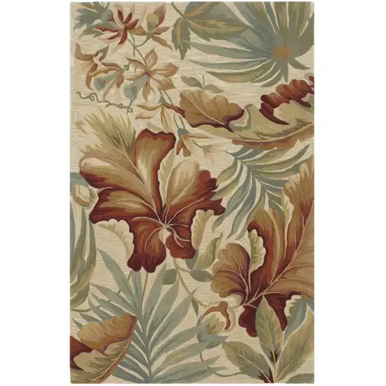 Ivory Green And Red Wool Tropical Botanical Hand Tufted Area Rug Photo 9