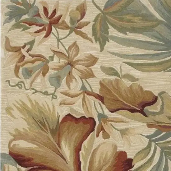Ivory Green And Red Wool Tropical Botanical Hand Tufted Area Rug Photo 3