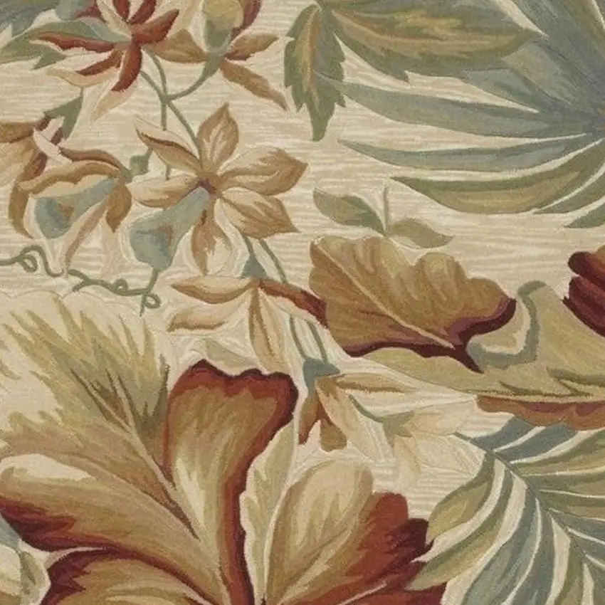 Ivory Green And Red Wool Tropical Botanical Hand Tufted Area Rug Photo 3