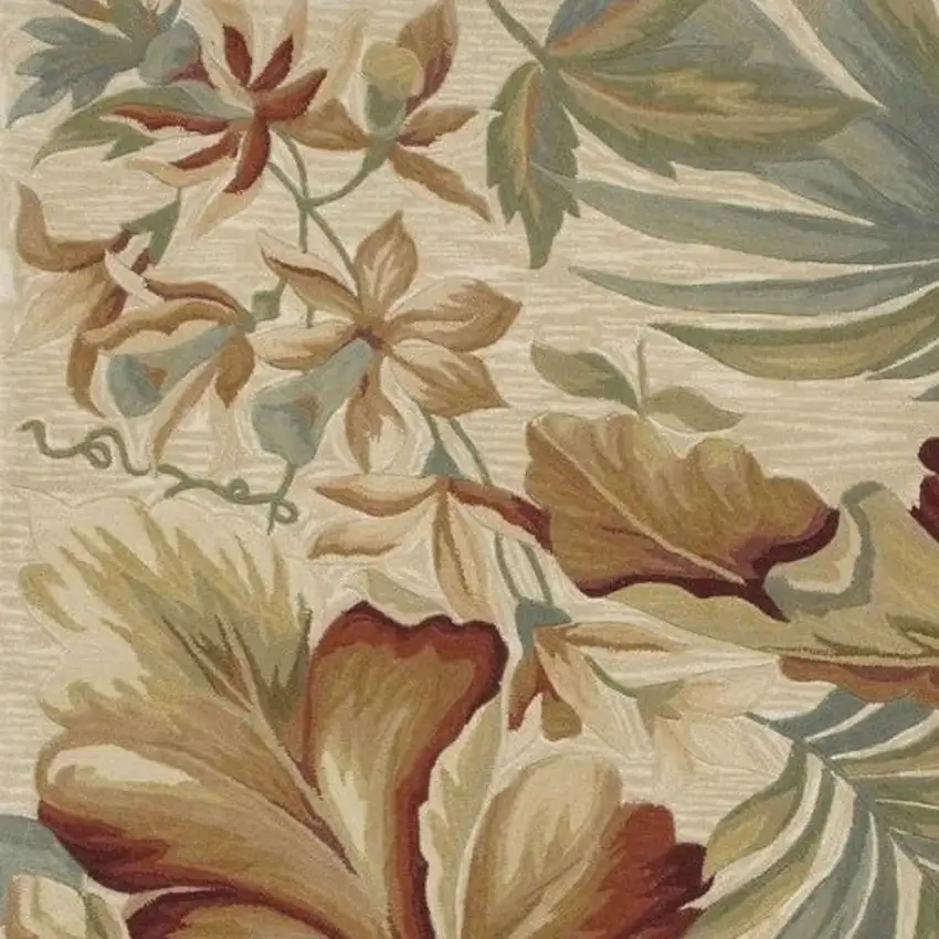 Ivory Green And Red Wool Tropical Botanical Hand Tufted Area Rug Photo 5