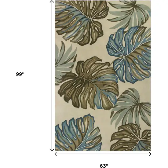 Brown Blue And Green Wool Tropical Botanical Hand Tufted Area Rug Photo 8