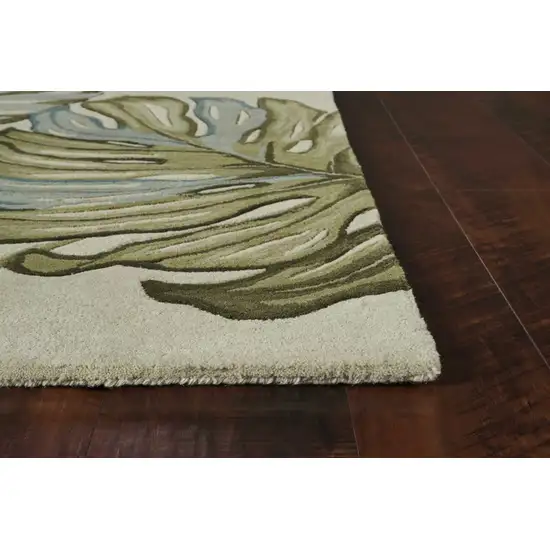 Brown Blue And Green Wool Tropical Botanical Hand Tufted Area Rug Photo 6