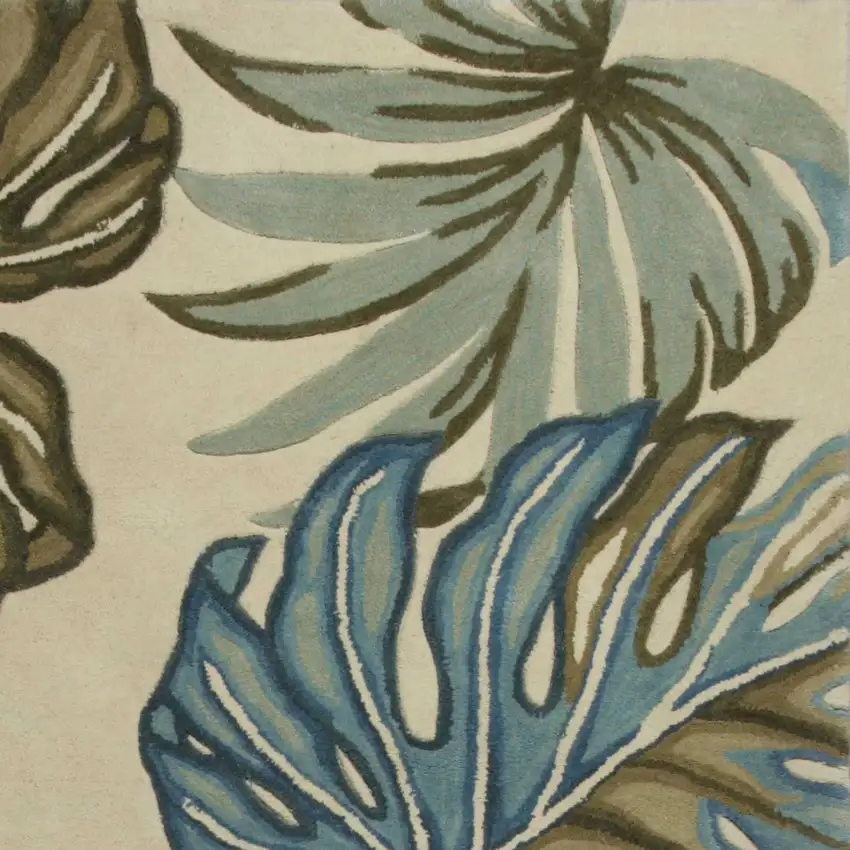 Brown Blue And Green Wool Tropical Botanical Hand Tufted Area Rug Photo 7