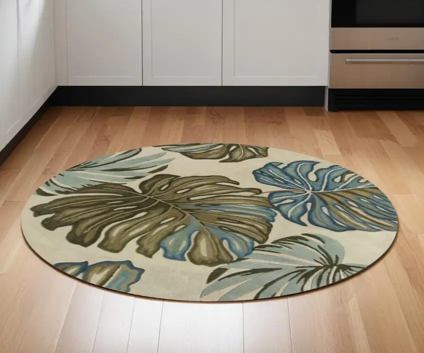 5' Ivory Round Wool Hand Tufted Area Rug Photo 1