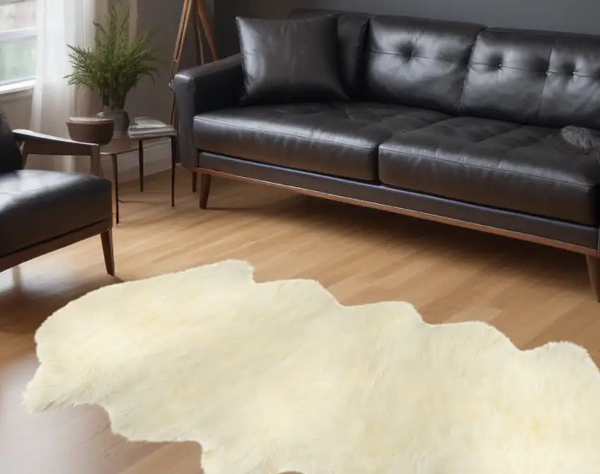 Ivory Wool Sheepskin Handmade Area Rug Photo 1