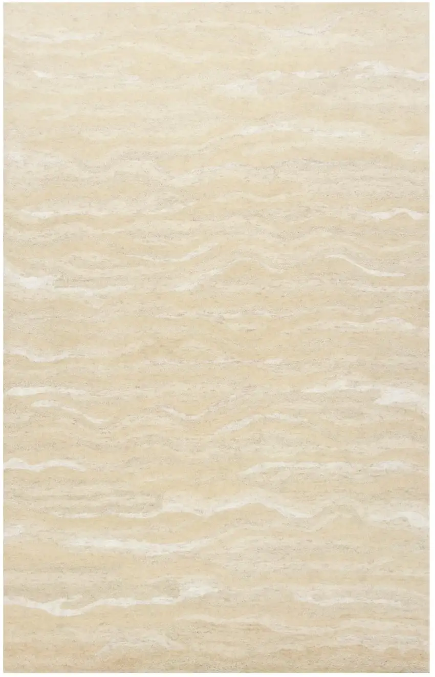Beige and Ivory Wool Abstract Hand Tufted Area Rug Photo 4