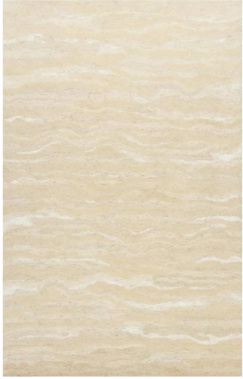 Beige and Ivory Wool Abstract Hand Tufted Area Rug Photo 1