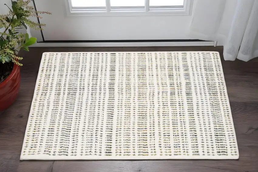 Ivory Yellow And Black Striped Area Rug Photo 1