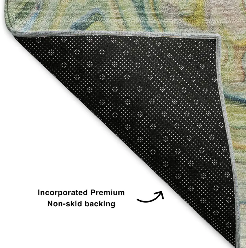 Ivory Yellow And Blue Abstract Washable Area Rug With UV Protection Photo 6