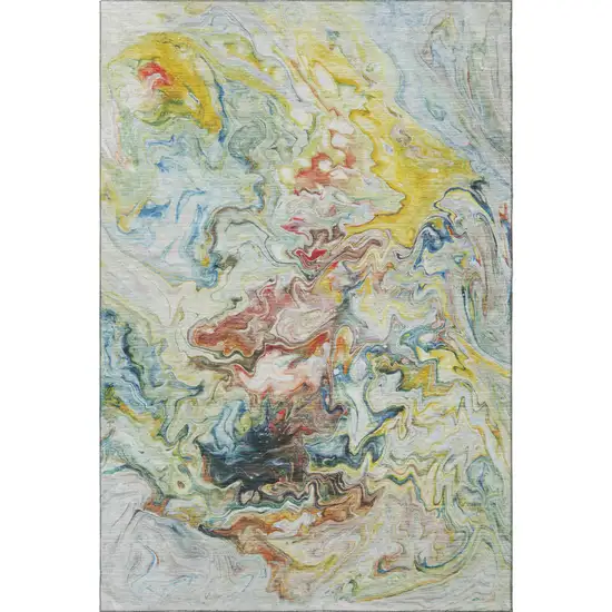 Ivory Yellow And Blue Abstract Washable Area Rug With UV Protection Photo 4
