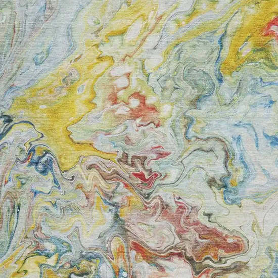 Ivory Yellow And Blue Abstract Washable Area Rug With UV Protection Photo 3